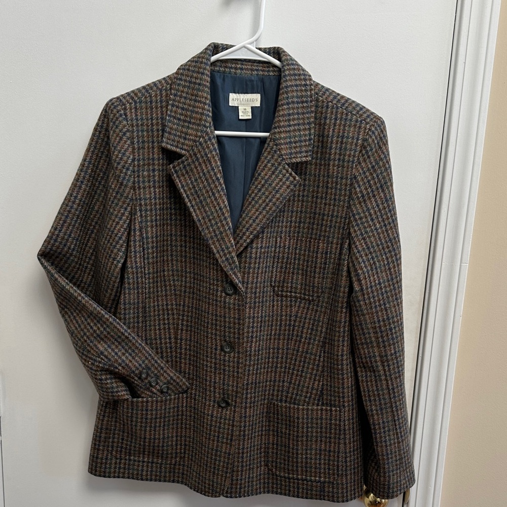 Appleseed's Women's Brown Plaid Blazer/Jacket